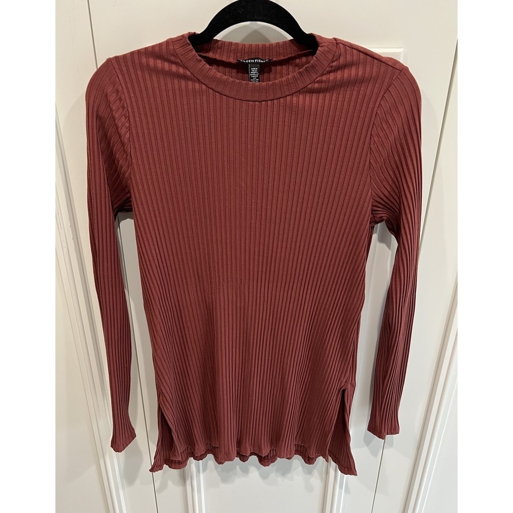 Eileen Fisher Rib Knit‎ Stretch Tunic Top Rust Brown Minimalist Quiet Luxury